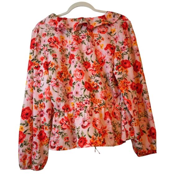 Old Navy Red & Pink Romantic Ruffled Blouse with Peter Pan Collar Large NWT - Picture 4 of 15